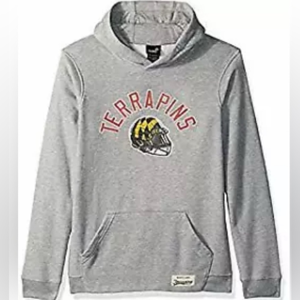 NWT [Gen2] Maryland Terrapins NCAA Football Icon Hoodie Heather Grey Youth Sz XL